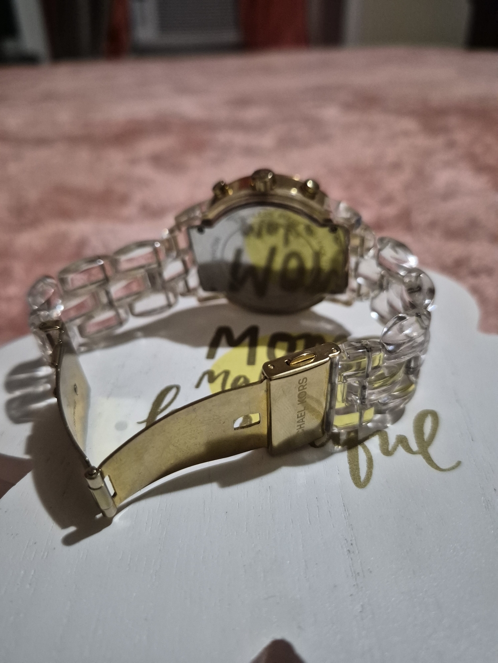 Michael Kors Clear Acrylic and Gold Tone Chronograph Watch - White Dial - Picture 5 of 10